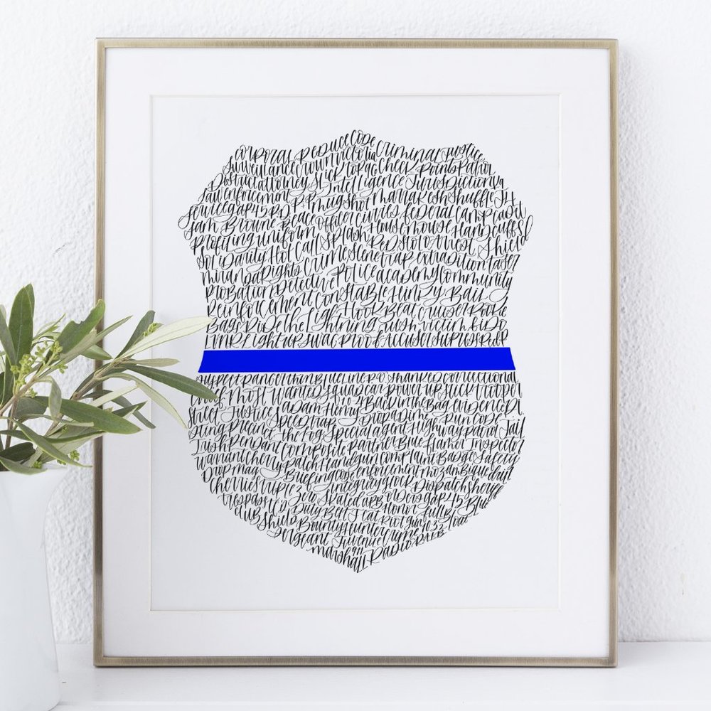 Thin Blue Line Police Word Art (white)